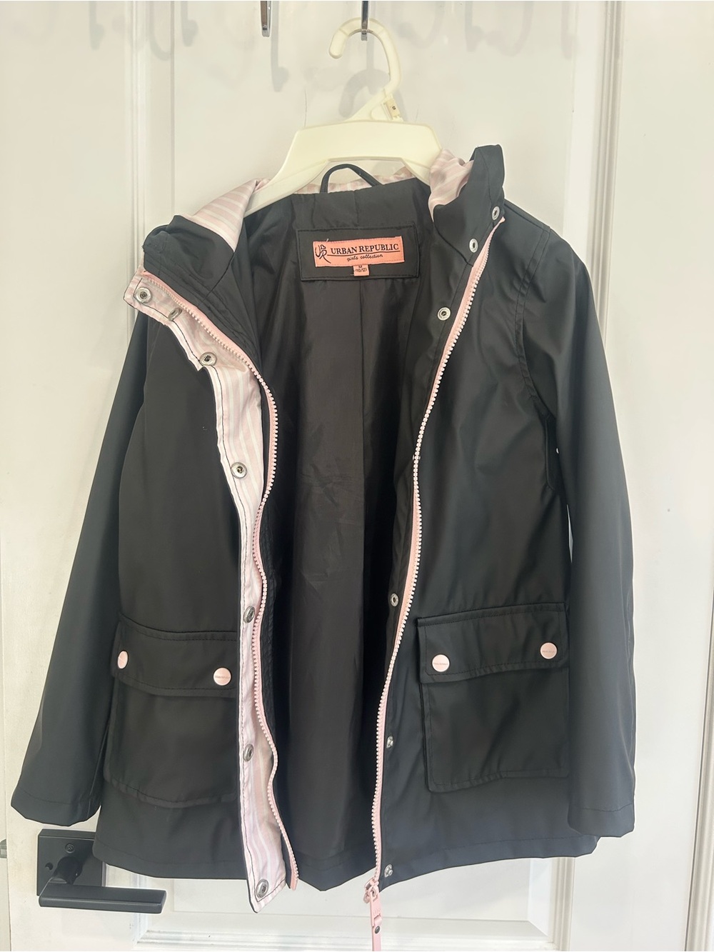 Urban Republic Black Raincoat with Pink Trim